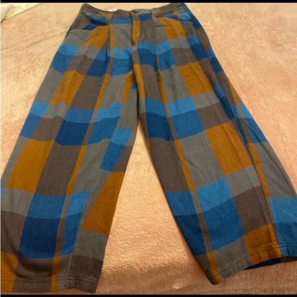 Free People Cass Slouch Trousers Blue and Brown Plaid Trousers - Picture 4 of 5